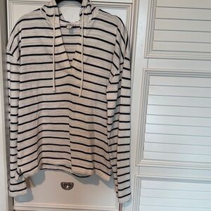 J Crew navy and white Striped Hoodie with Drawstrings. Medium